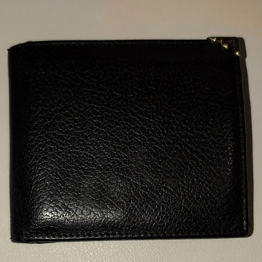 Salvatore Ferragamo Black Italain Leather Bifold Wallet With Coin Pouch